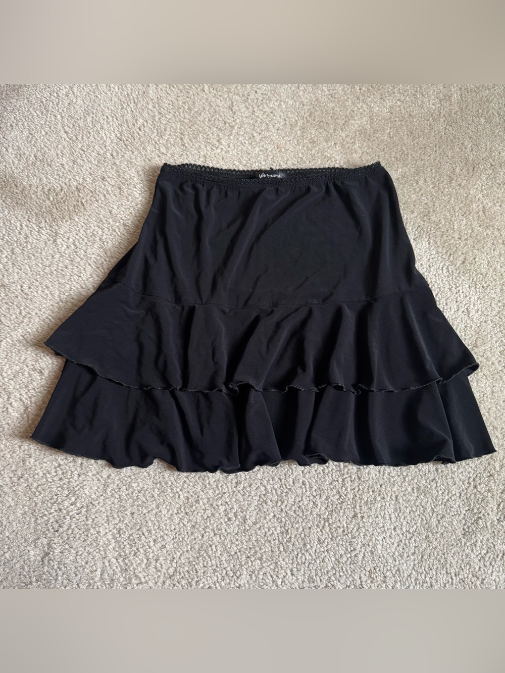 Y2K Vintage Black Ruffle Tiered Skirt Von Mozart Mini Goth Punk Fairy Aesthetic